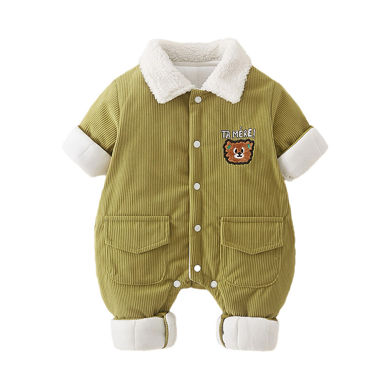 Baby Boy/Girl Winter Thicken Bear Graphic Long Sleeve Romper-kissminis