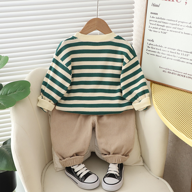 2pcs Toddler Striped and Bear Graphic Sweatshirt and Pant Set-kissminis