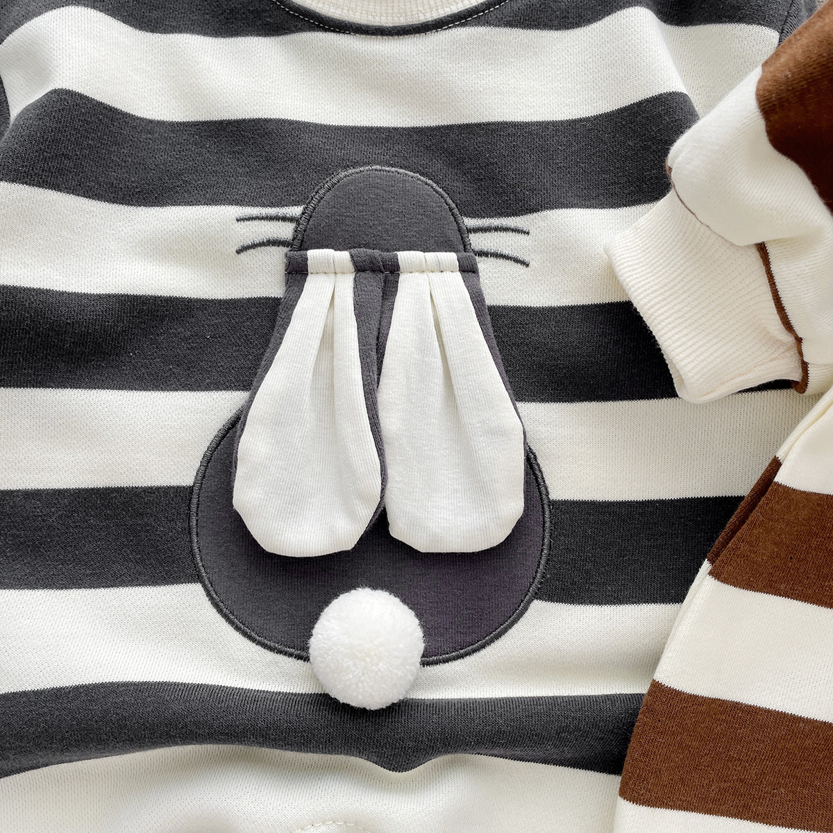 Baby Boy/Girl 95% Cotton Cute Bear Rabbit Graphic Stripe Long Sleeve Romper-kissminis