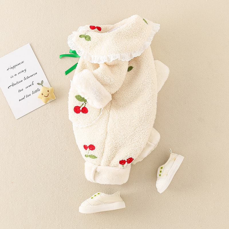 Winter Newborn Baby Boy & Girl Cherry Pattern Fluff Long Sleeve Romper-kissminis