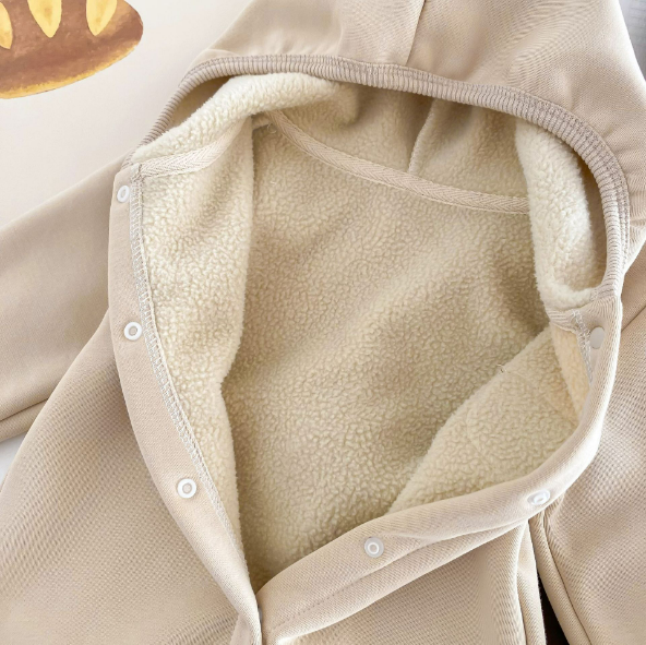 Baby Boy/Girl Bear Design Animal Graphic Simple Hooded Solid Color Long Sleeve Hooded Romper-kissminis