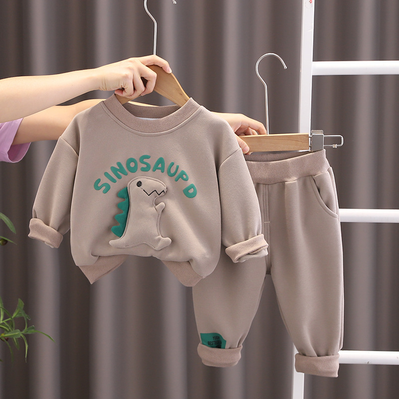 Toddler Boy Cute 3D Dinosaur Pattern Solid Color Two-Piece Set-kissminis