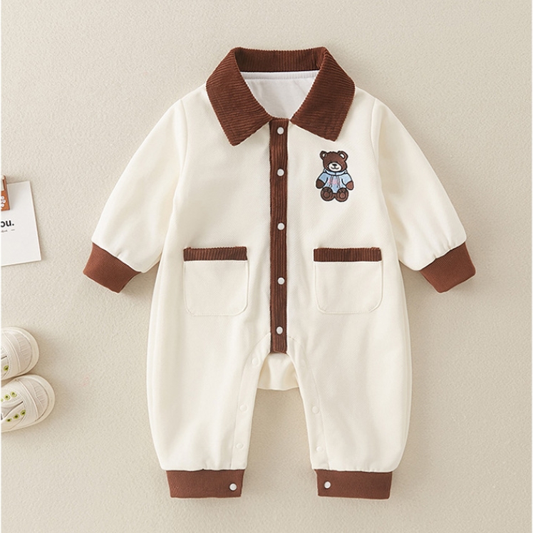 Baby Boy Cute Bear Embroidery Long Sleeve Romper-kissminis