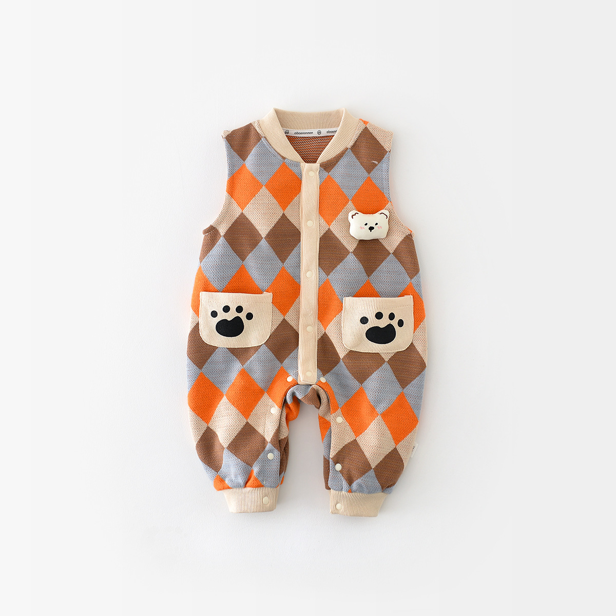 Baby Boy/Girl Little Bear Ginghem Sleeveless/Long Sleeve Romper-kissminis