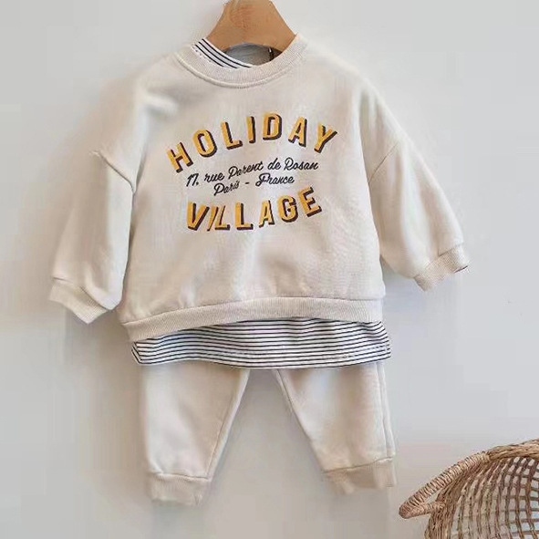 2pcs Boy/Girl Personalized Lettered Terry Cotton Long Sleeves Sweatshirt and Pants Set-kissminis