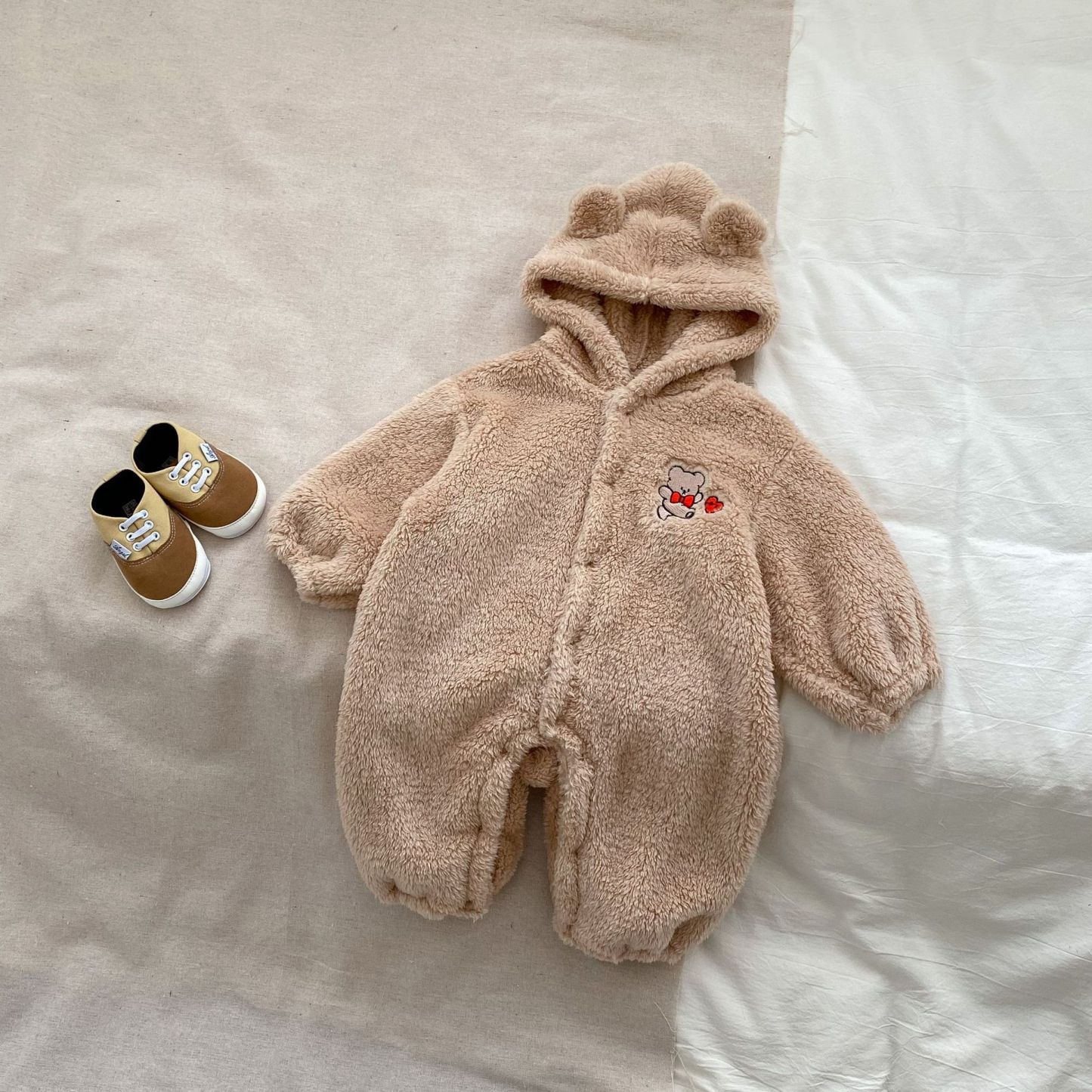 Baby Winter Fleece Dinosaurs Bear Pattern Hooded Romper-kissminis
