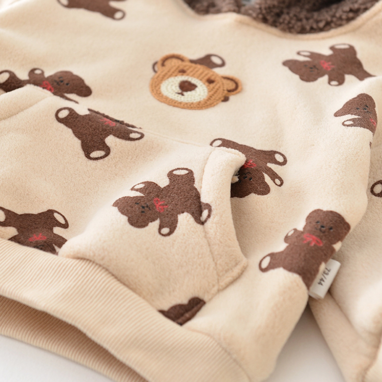 2pcs Baby Boy/Girl Winter Bear and Dots Graphic Long Sleeve Hooded Sweatshirt with Pants Set-kissminis