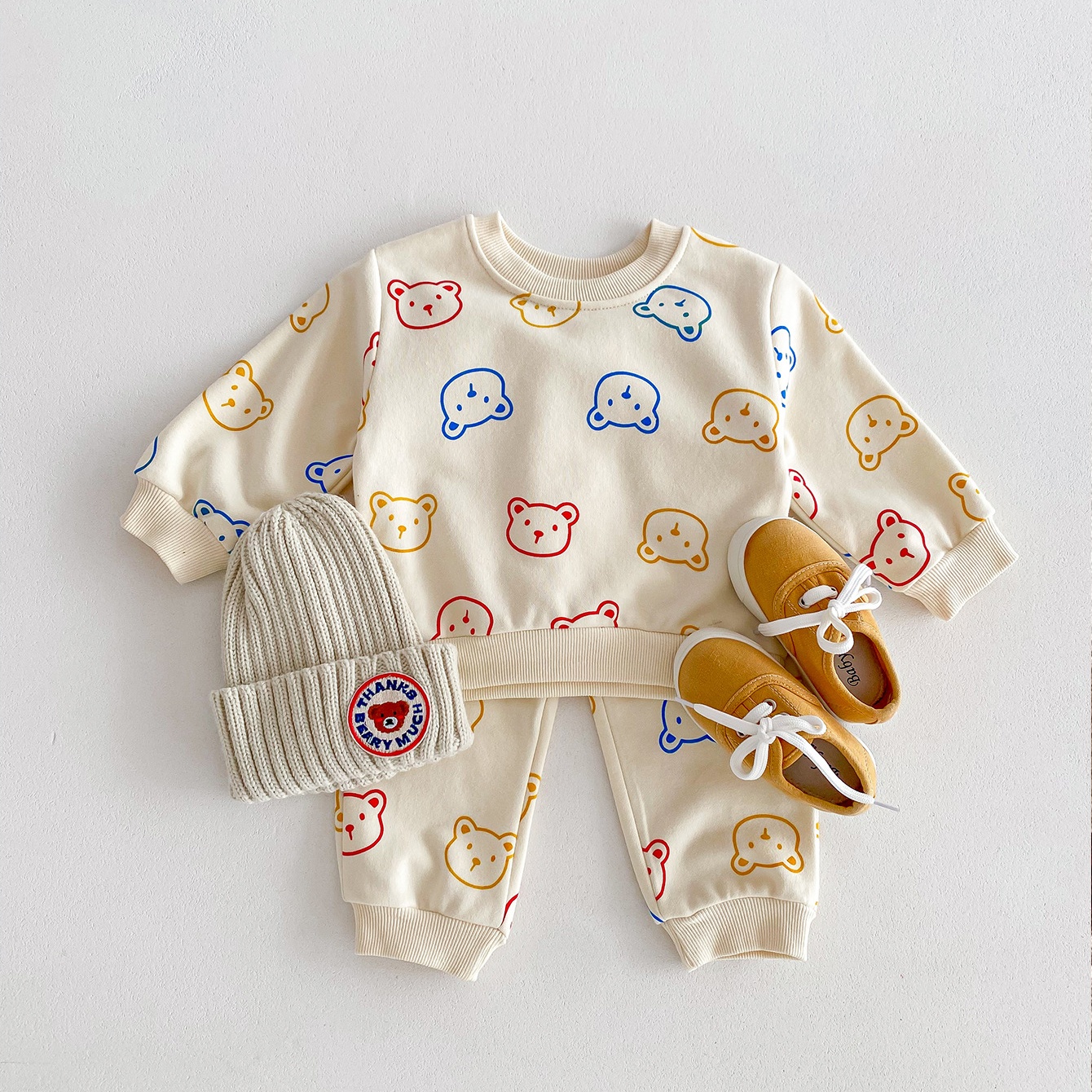 2pcs Baby Boy/Girl Cartoon Print Sweatshirt and Pant Set-kissminis