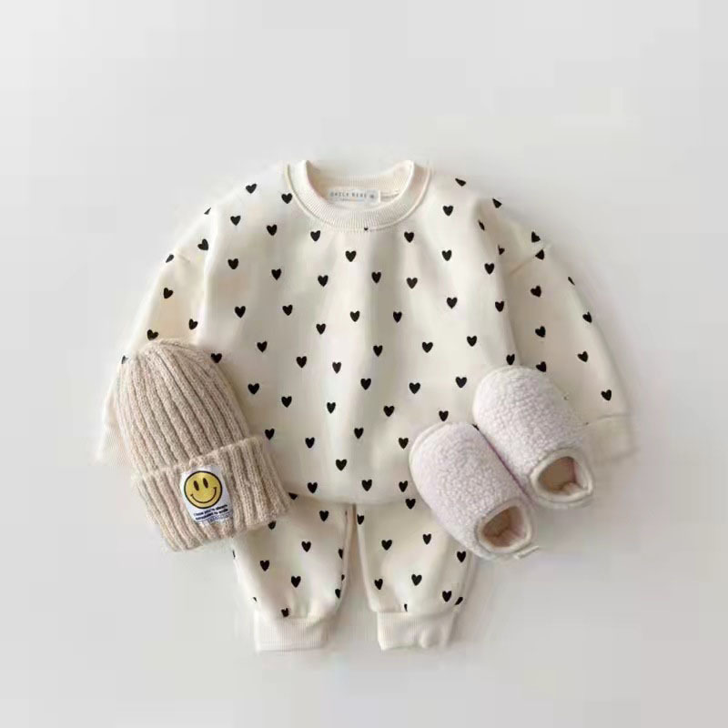 2pcs Baby Boy/Girl Allover Heart Pattern T-shirt and Pants Set-kissminis