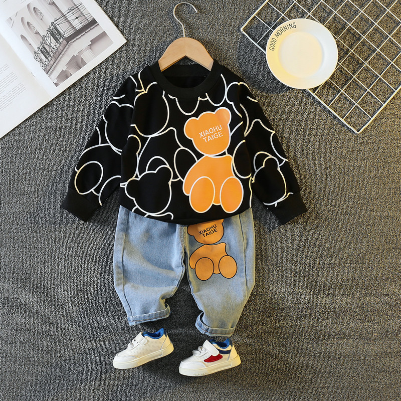 Toddler Boy Allover Cartoon Bear Pattern Two Piece Set-kissminis
