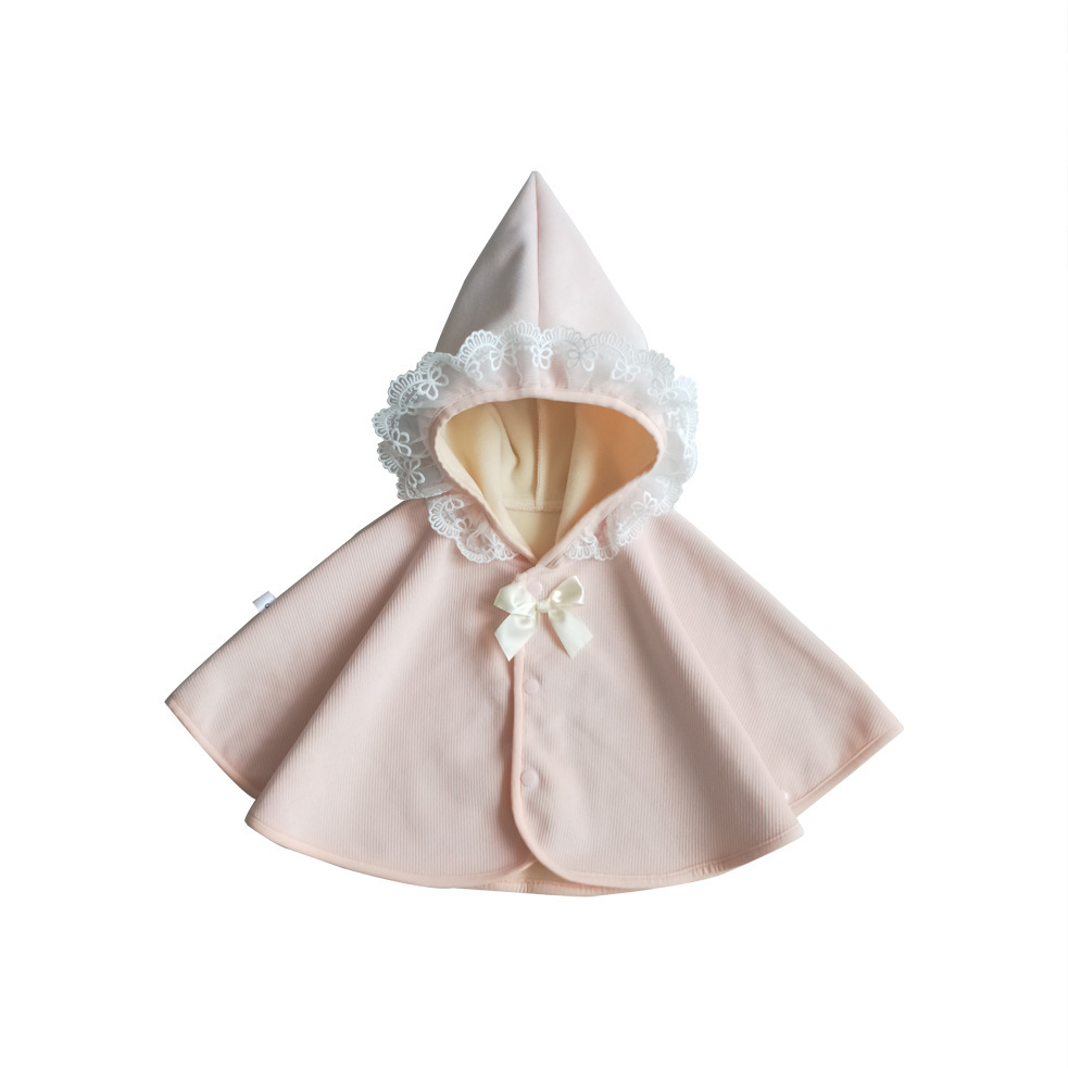 Baby Girl Princess Lace Trim Thicken Hooded Cloak-kissminis
