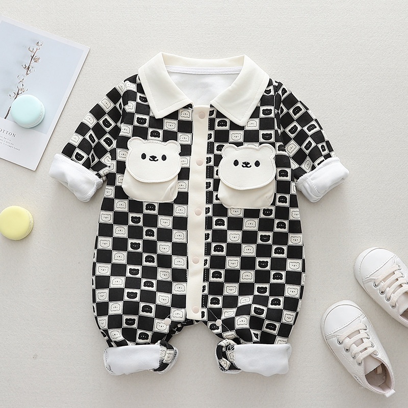 Baby Allover Bear Plaid Romper-kissminis