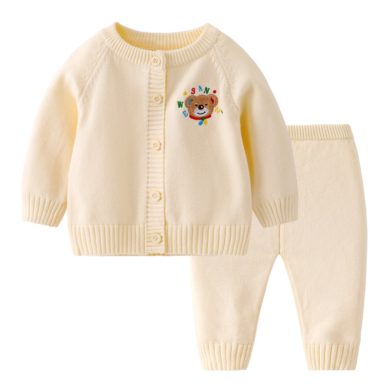 Baby Boy/Girl Simple Bear Ribbed Knit Set-kissminis