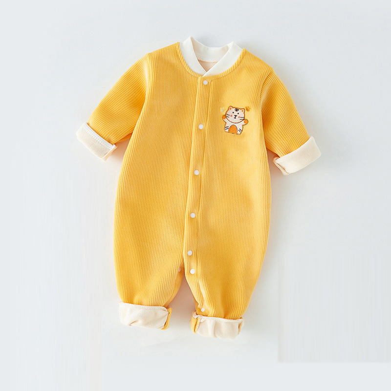 Baby Boy/Girl Spring Cute Animals Embroider Single Breasted Long Sleeve Romper-kissminis