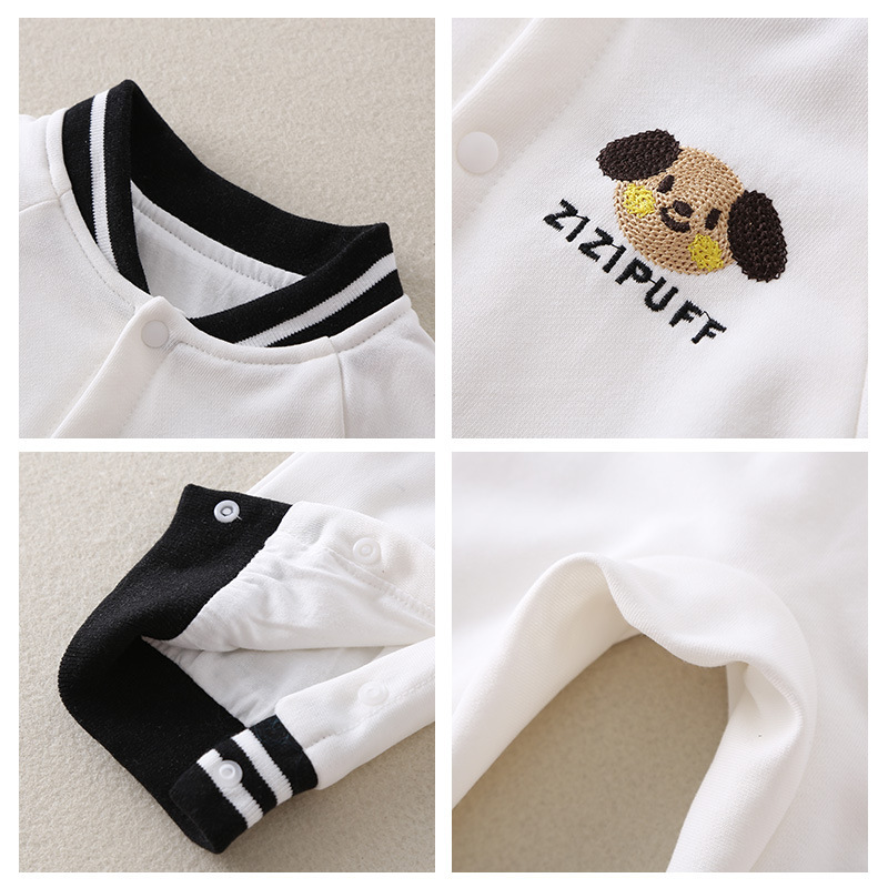 Baby Girl & Boy Baseball Uniform Cute Dog Graphic Long Sleeve Romper-kissminis