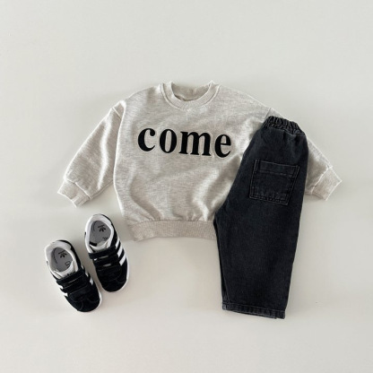 Toddler Boy/Girl Loose Letter Pullover Round Neck  T-Shirt-kissminis