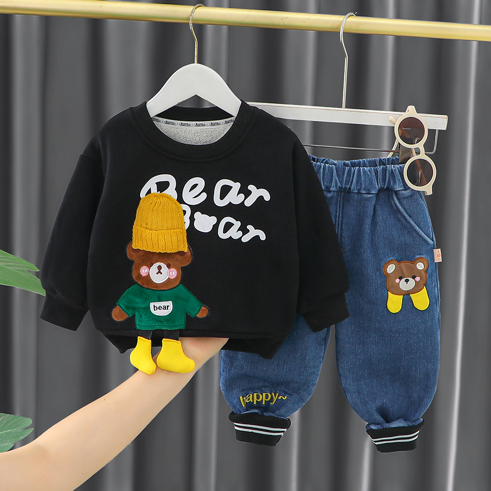Toddler Boy/Girl Cute Bear Pattern Solid Color Two-Piece Set-kissminis