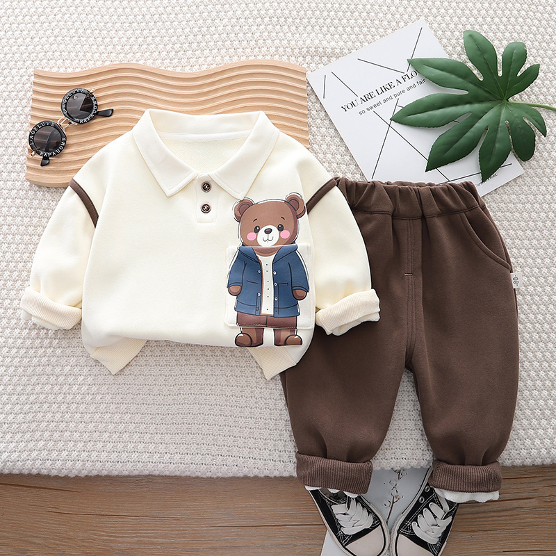 Toddler Boy Bear Pattern Winter Two-Piece Set-kissminis