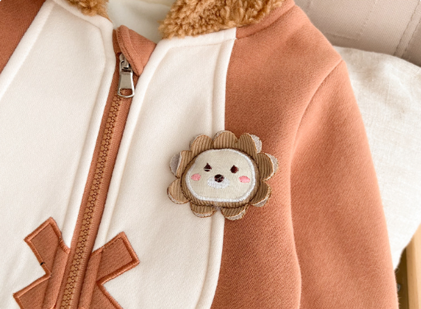 Baby Boy/Girl Cute Lion Design Winter Thicken Fluff Long Sleeve Hooded Romper-kissminis
