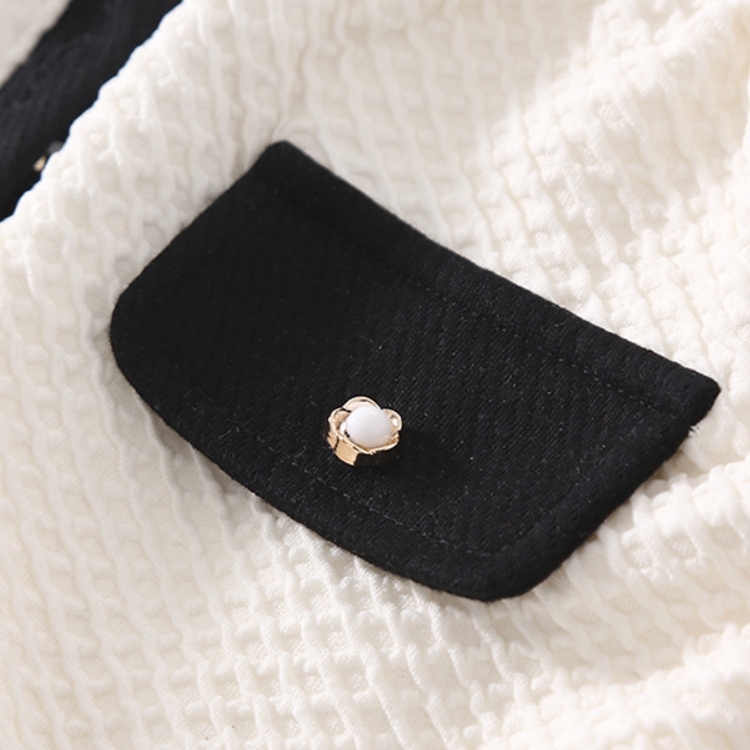 Baby Girl Mock Pocket Chanel Style Simple Long Sleeve Romper-kissminis