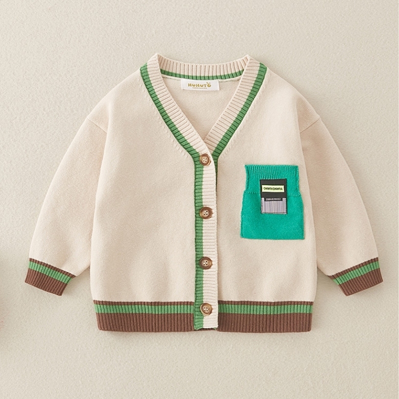 Baby Boy Bar Code Patch Block Color Long Sleeve Knitted Coat-kissminis