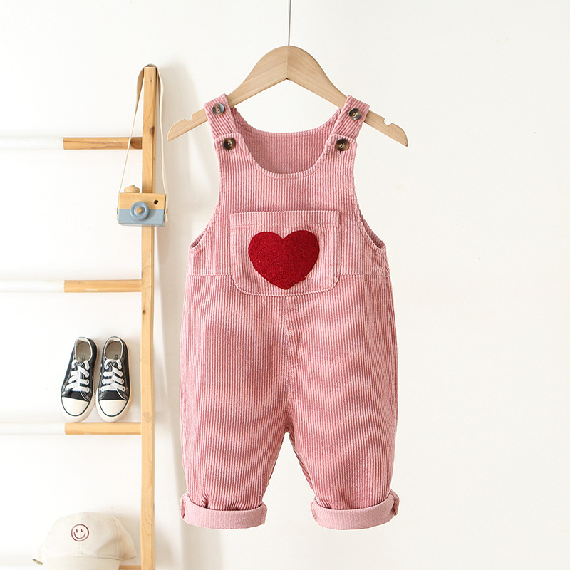 Baby Corduroy Heart Embroidered Overall