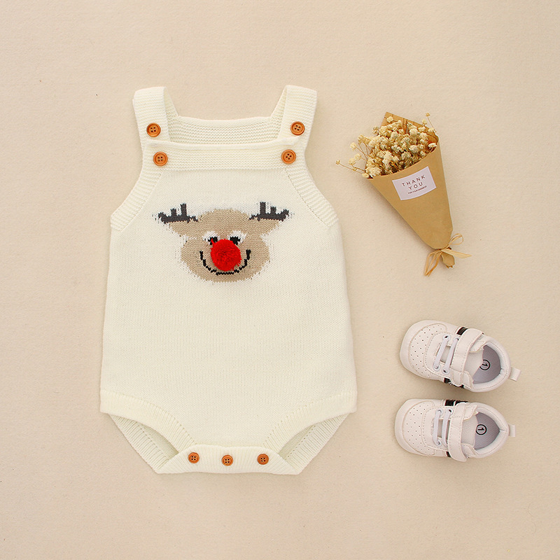 Baby Boy/Girl Christmas Style Elk Pattern Knitted Sleeveless Bodysuit-kissminis