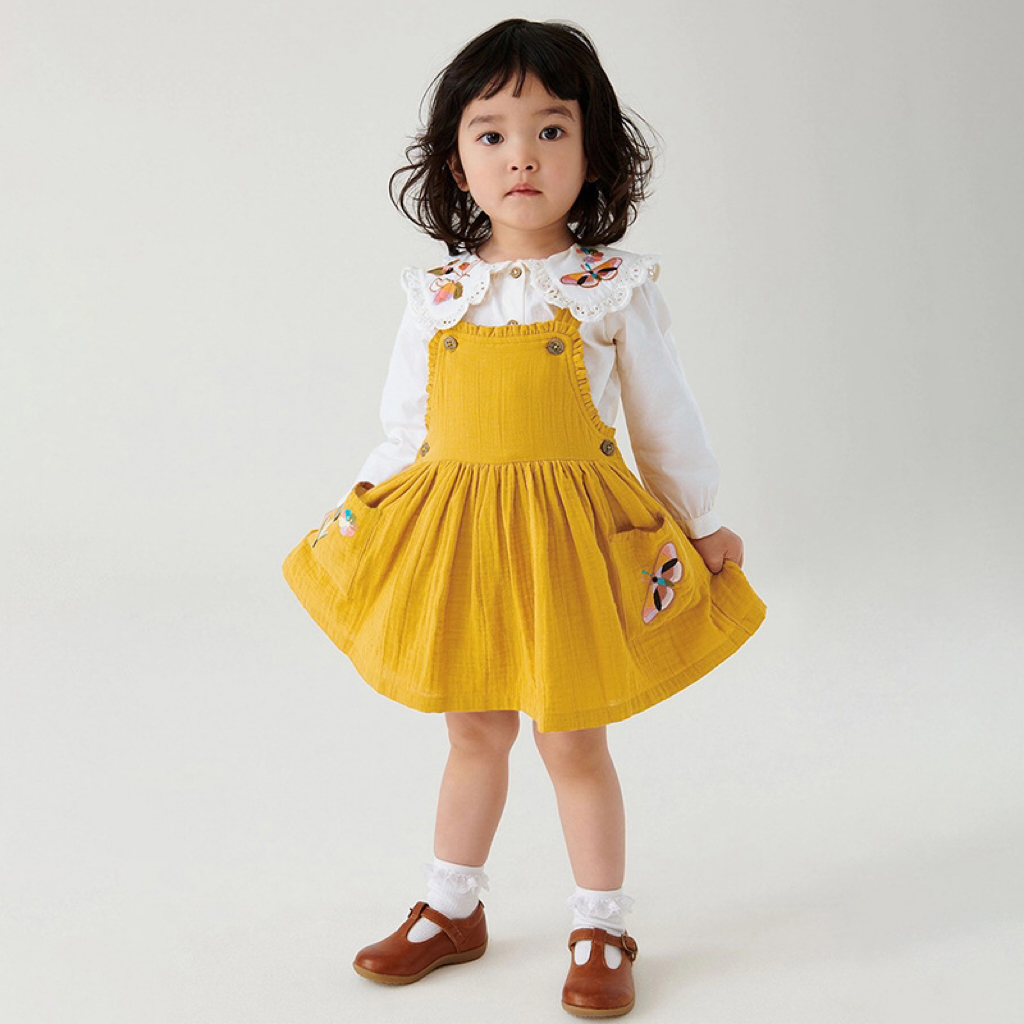 Baby Girl Toddler Flower Embroidery Pattern Overall Dress and Shirt Set-kissminis
