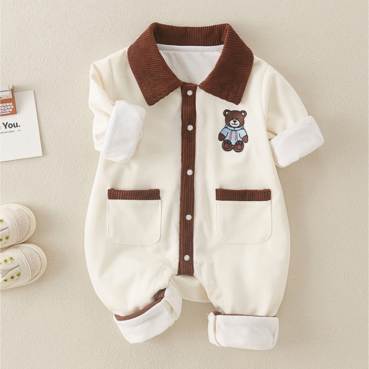 Baby Boy Cute Bear Embroidery Long Sleeve Romper-kissminis