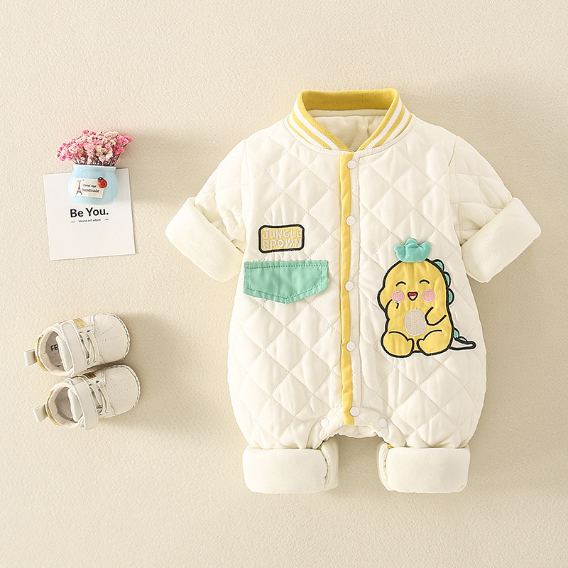 Baby Boy & Girl Cartoon Dinosaur Graphic Long Sleeve Romper-kissminis