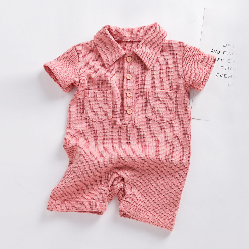 Baby Solid Color Lapel Short Sleeve Romper-kissminis