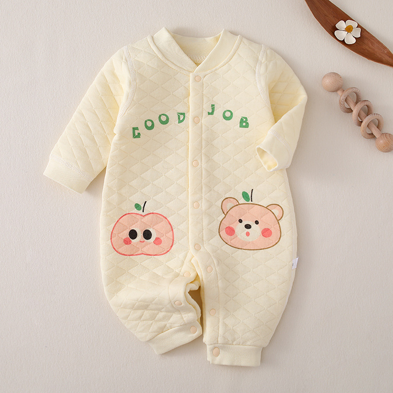 Baby Boy & Girl Winter Cute Cartoon and Letter Print Single Breasted Thicken Long Sleeve Romper-kissminis
