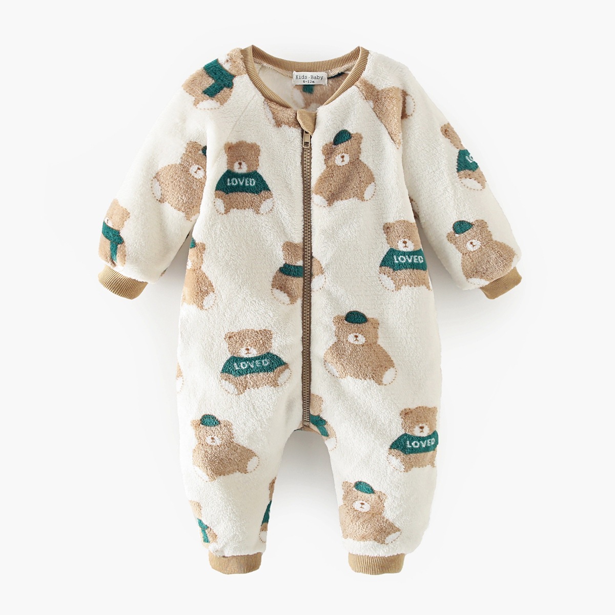 Baby Boy/Girl Winter Fluff Allover Bear Print Long Sleeve Romper-kissminis