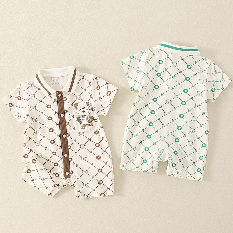 Baby Boy Bear and Letter M Print Romper-kissminis
