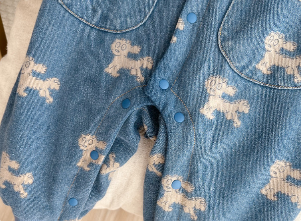 Baby Boy Allover Cute Puppy Pattern Single Breasted Fake Two Pieces Long Sleeve Romper-kissminis
