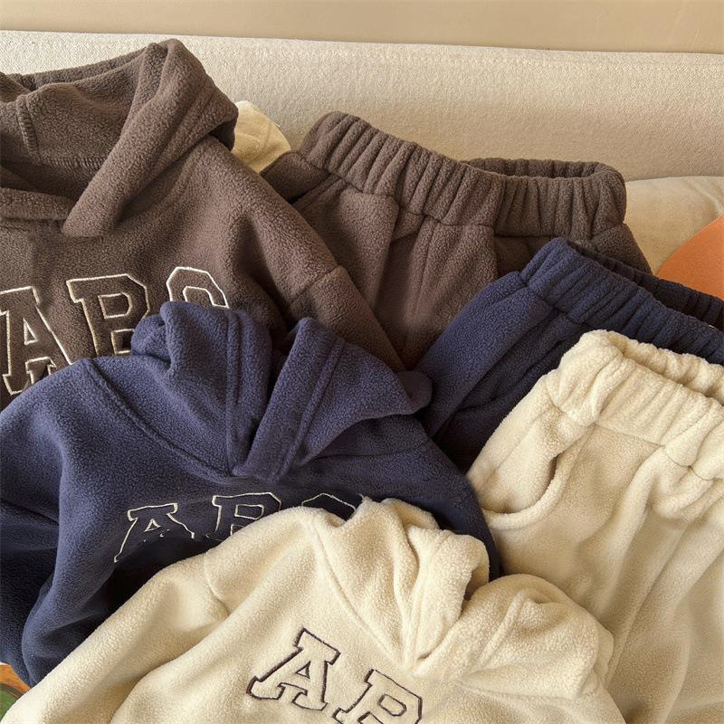 2pcs Toddler Boy/Girl "ABC" Print Ins Style Solid Color Long Sleeves Hooded Sweatshirt and Pants Set-kissminis