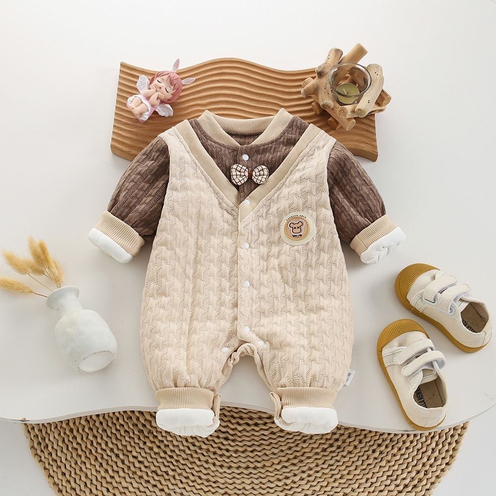 Baby Girl / Boy Gentlemen's Academy Style with A Bow Tie Long Sleeve Romper-kissminis