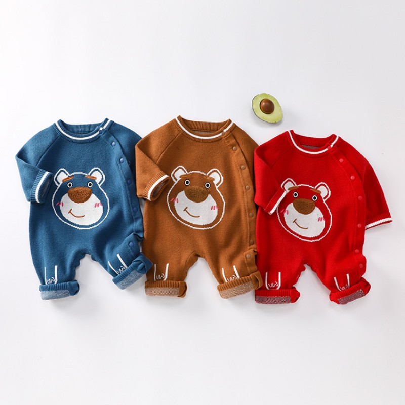 Baby Boy/Girl Knit Wacky Bear Design Long Sleeve Ropmer-kissminis