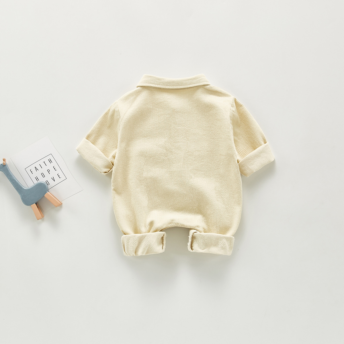 Baby Boy Solid Color Single Breasted Long Sleeve Romper-kissminis