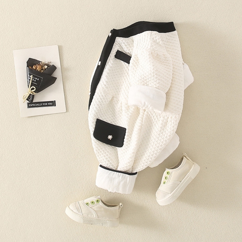 Baby Girl Mock Pocket Chanel Style Simple Long Sleeve Romper-kissminis