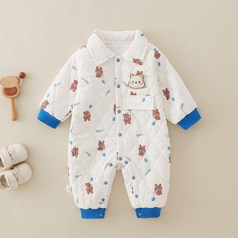 Baby Boy/Girl Cute Cartoon Bear Print Thin Cotton Long Sleeve Romper-kissminis