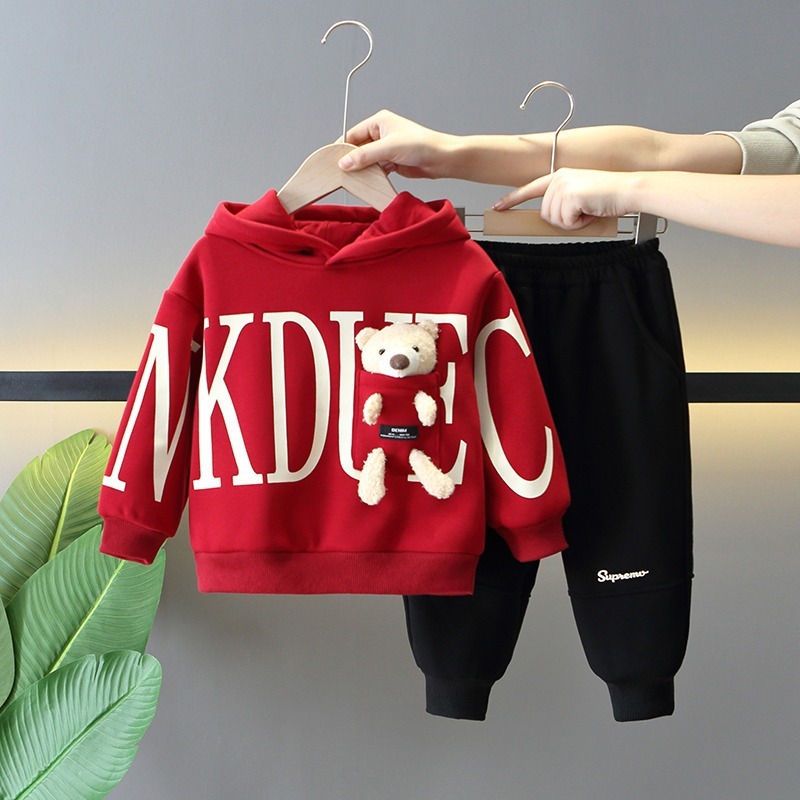 2pcs Toddler Letter and Bear Toy Sweatshirt and Pant Set-kissminis