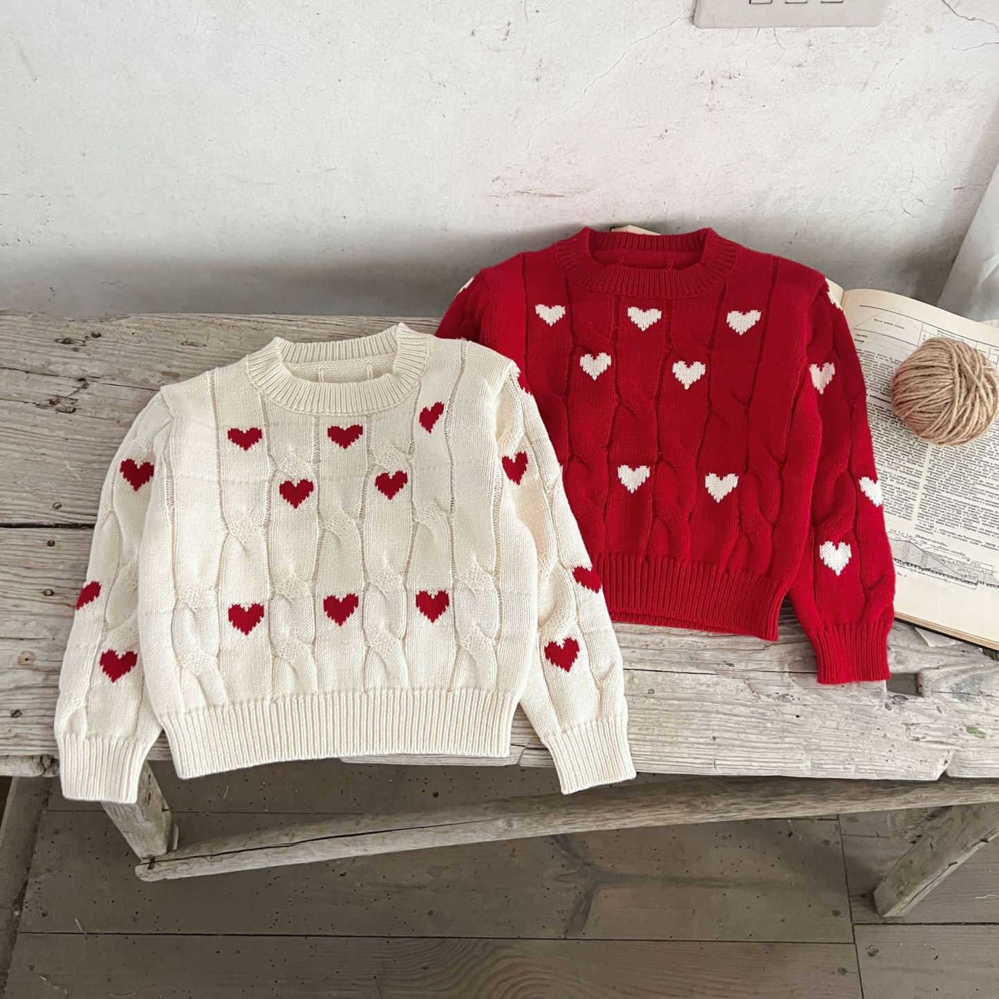 2pcs Baby Allover Heart Pattern Woolen Pullover Knit Sweater-kissminis