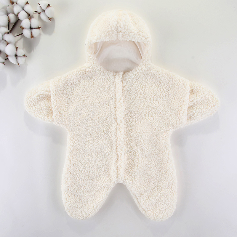 Newborn Baby Winter Patrick Star Zipper Closure Thicken Long Sleeve Hooded Romper-kissminis