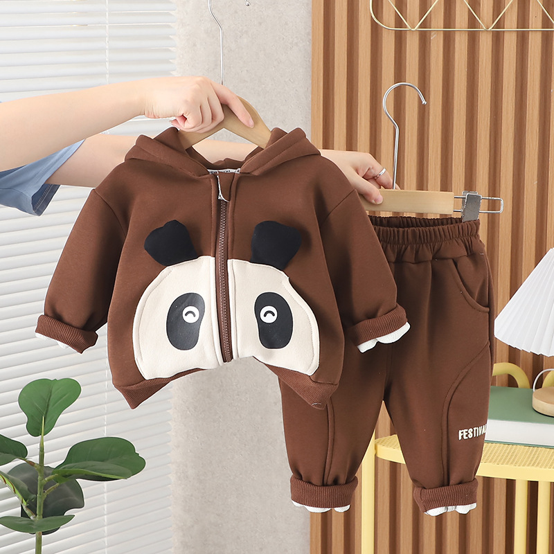 2pcs Baby Boy/Girl Cute Panda Pattern Long Sleeves Hooded Sweatshirt and Pants Set-kissminis
