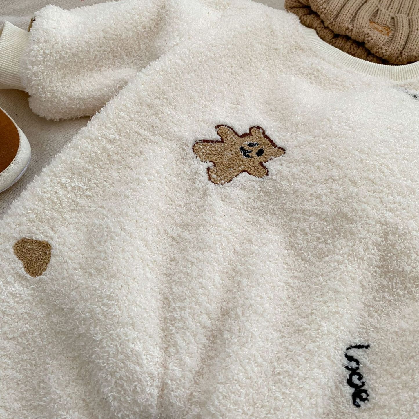 Baby Winter Fleece Solid Color Bear Pattern Romper-kissminis