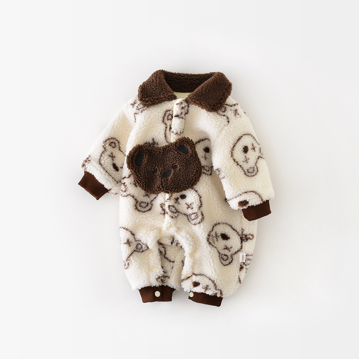 Winter Baby Boy Allover Bear Graphic Fluff Long Sleeve Romper-kissminis