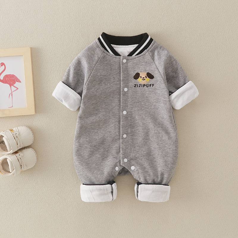 Baby Girl & Boy Baseball Uniform Cute Dog Graphic Long Sleeve Romper-kissminis