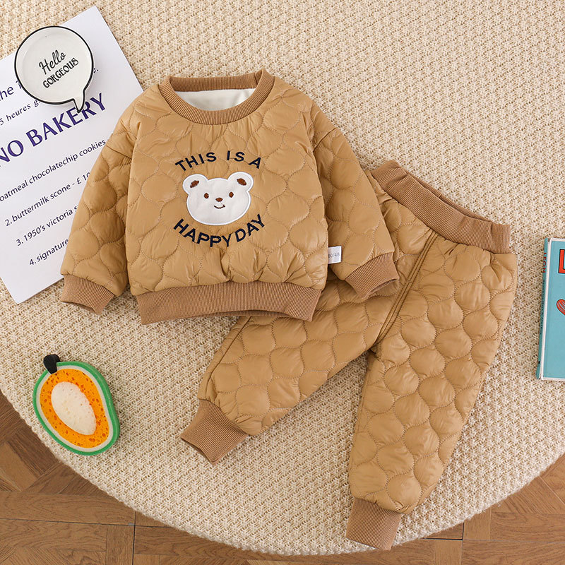 2pcs Baby Boy/Girl Solid Color Cute Bear and Letter Print Long Sleeves Sweatshirt and Pants Set-kissminis