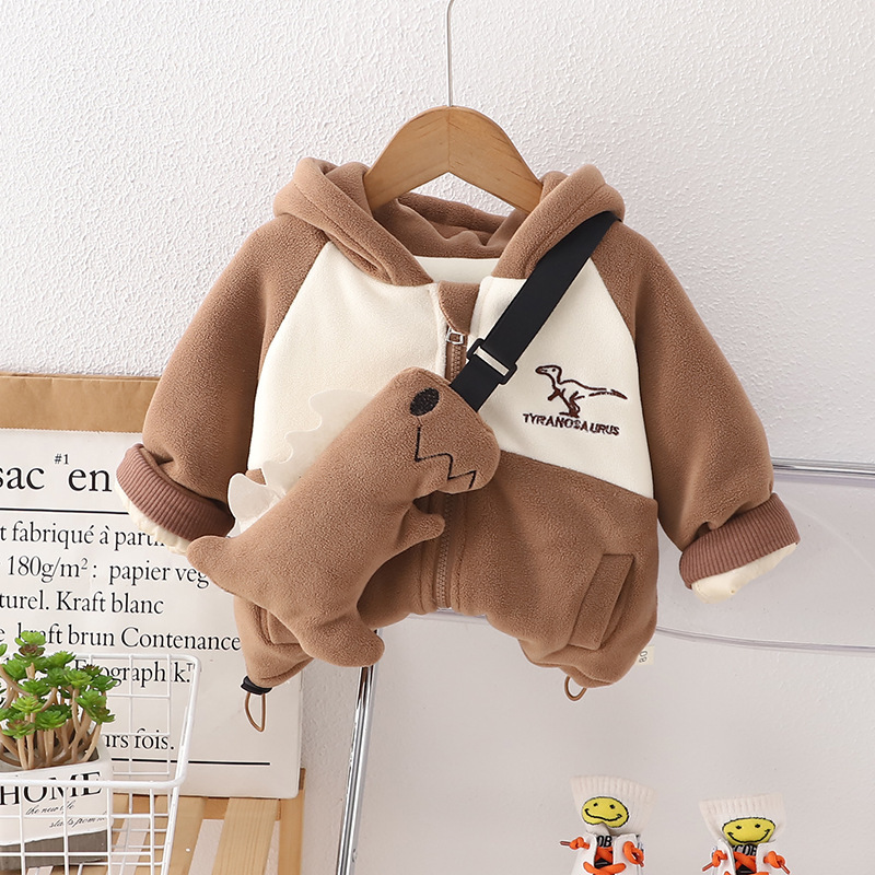 Toddler Cute Dinosaur Design Long Sleeve Hooded Sweatshirt&Bag Set-kissminis